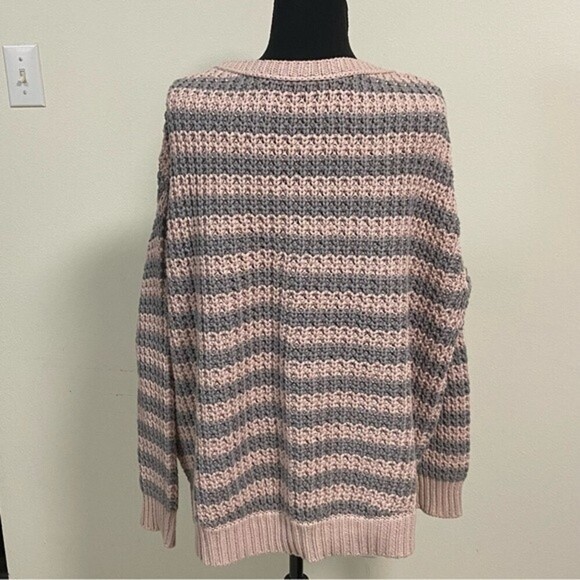 Free People Sweater Women’s Size Medium Pink Gray At The Beach Striped Sweater - Picture 3 of 13